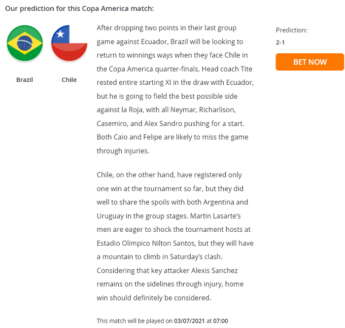 Dự đoán Brazil vs Chile (7h 3/7) bởi Football Predictions - Ảnh 1