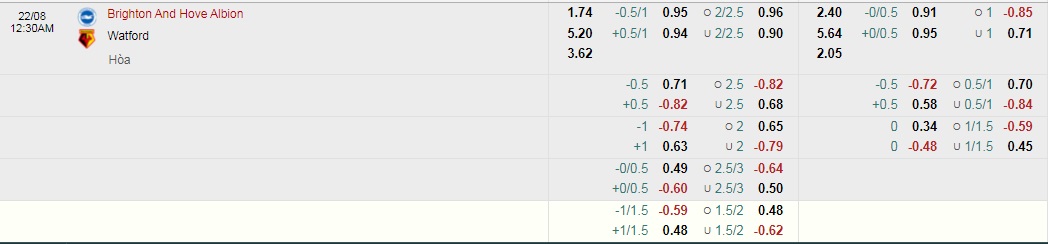 Tỷ lệ kèo nhà cái Brighton vs Watford tối nay, 23h30 ngày 21/8 - Ảnh 1