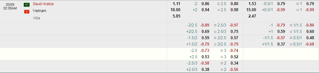 Tỷ lệ kèo nhà cái Viêt Nam đấu Saudi Arabia mới nhất đêm 2/9 - Ảnh 1