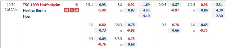 Biến động tỷ lệ kèo Hoffenheim vs Hertha Berlin, 1h30 ngày 30/10 - Ảnh 1