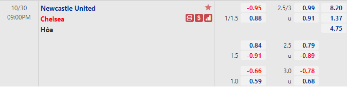 Biến động tỷ lệ kèo Newcastle vs Chelsea, 21h ngày 30/10 - Ảnh 1