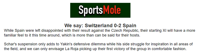 Dự đoán Thụy Sĩ vs Tây Ban Nha, 1h45 ngày 10/6 bởi chuyên gia Ben Knapton - Ảnh 1