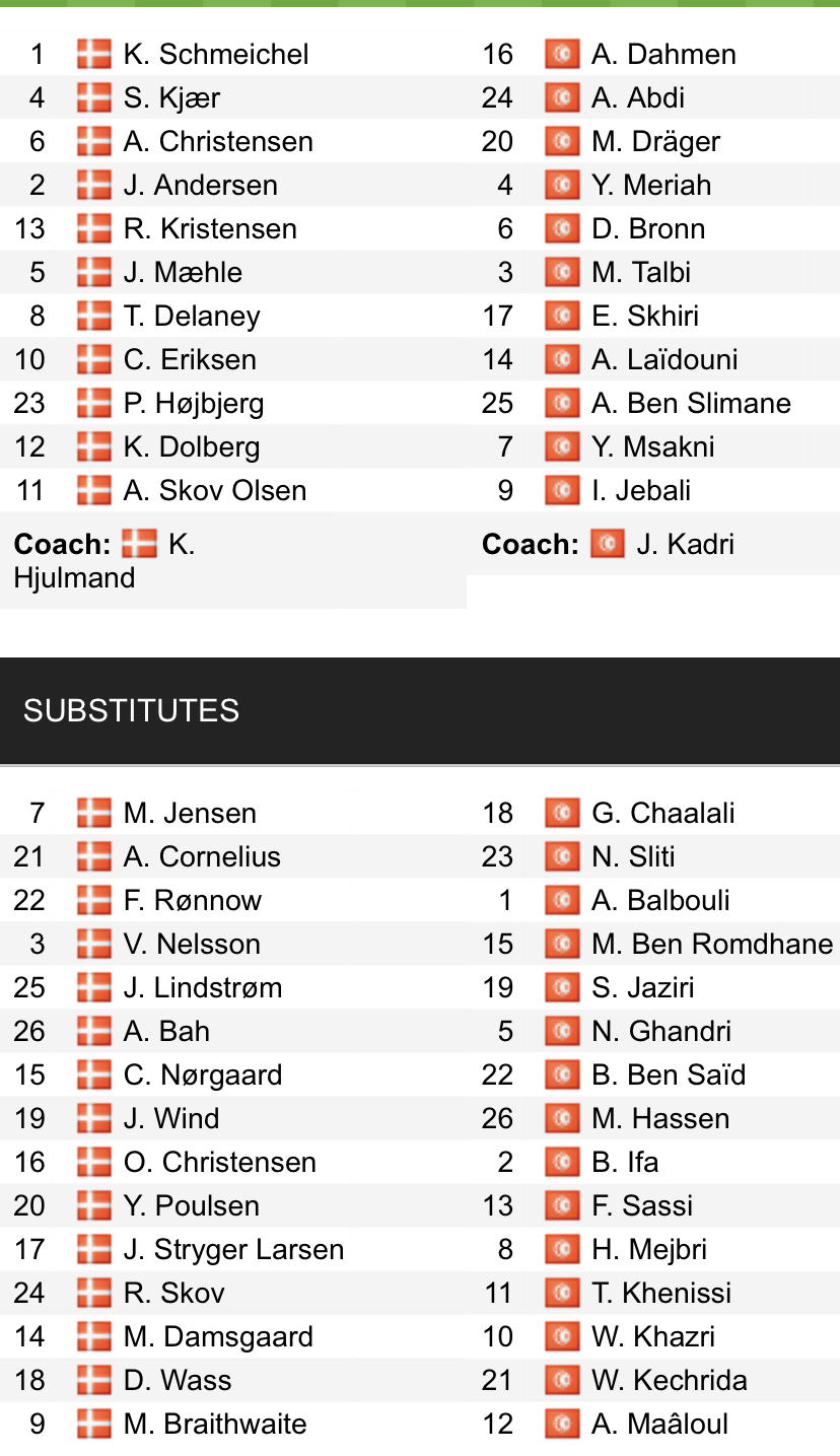 Đội hình ra sân chính thức Đan Mạch vs Tunisia, 20h ngày 22/11 (cập nhật) - Ảnh 1