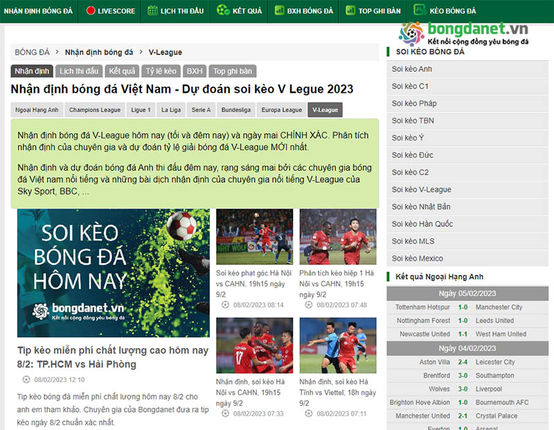 Soi k&egrave;o V League tại BongdaNET