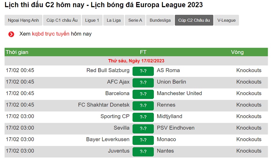 Theo d&otilde;i lịch C2 tại Bongdanet.online