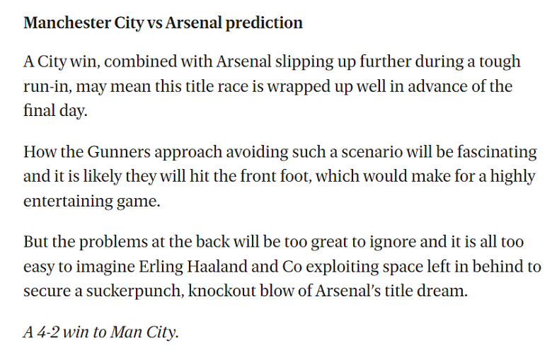 Chuyên gia dự đoán kết quả Man City vs Arsenal, 02h00 ngày 27/4 - Ảnh 1