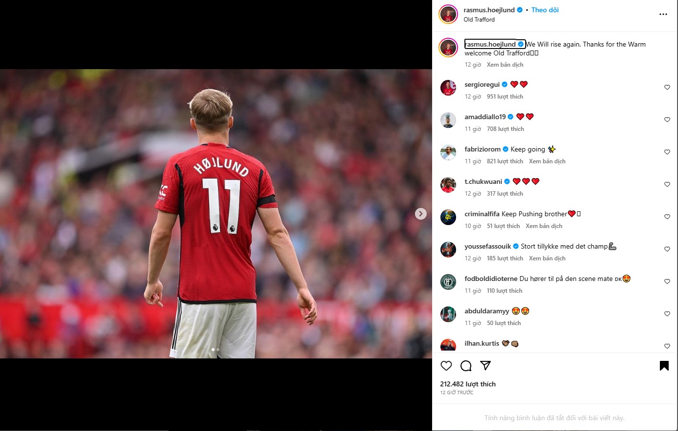 Lần đầu được đ&aacute; ch&iacute;nh cho M.U tại Old Trafford, H&oslash;jlund n&oacute;i g&igrave;? - Ảnh 1