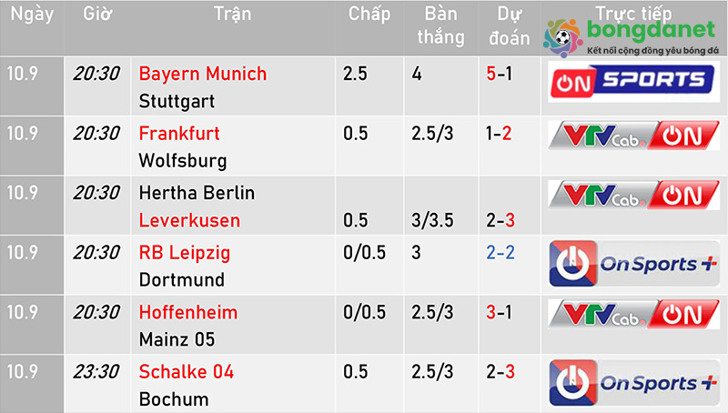 Lịch thi đấu Bundesliga của những đội b&oacute;ng y&ecirc;u th&iacute;ch