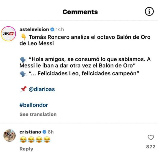 Ronaldo lại g&acirc;y b&atilde;o khi đi comment &lsquo;dạo&rsquo; v&agrave;o b&agrave;i viết ch&ecirc; bai Messi - Ảnh 1