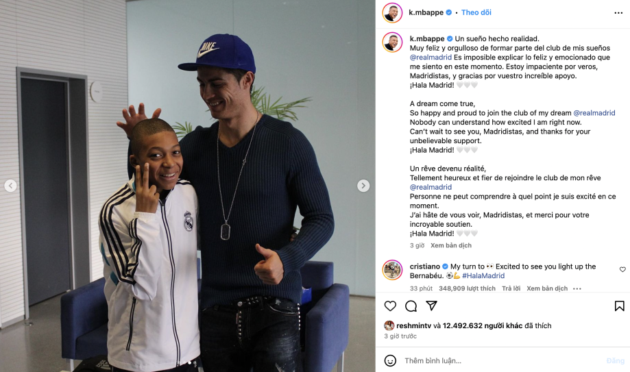 Ronaldo gửi th&ocirc;ng điệp khi Mbappe gia nhập Real Madrid - Ảnh 1