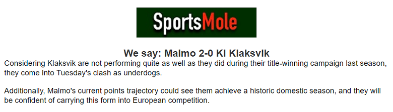Chuy&ecirc;n gia dự đo&aacute;n Malmo vs KI Klaksvik, 00h00 ng&agrave;y 24/7 - Ảnh 1