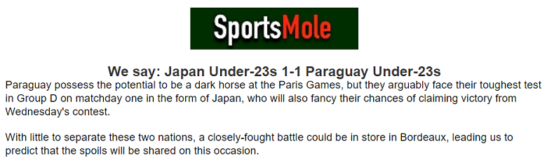 Chuy&ecirc;n gia dự đo&aacute;n U23 Nhật Bản vs U23 Paraguay, 00h00 ng&agrave;y 25/7 - Ảnh 1