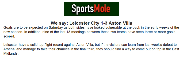 Chuy&ecirc;n gia dự đo&aacute;n Leicester City vs Aston Villa, 21h00 ng&agrave;y 31/8 - Ảnh 1