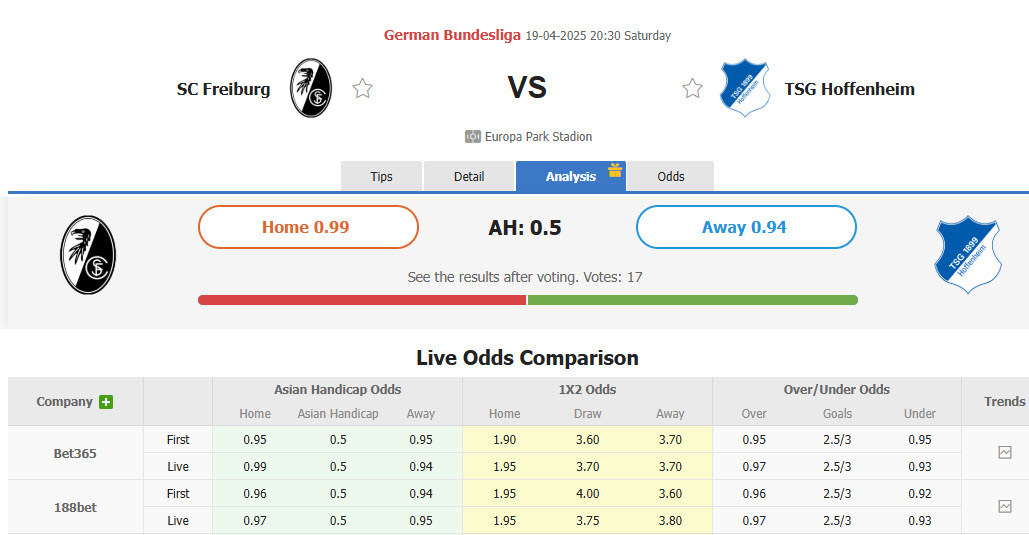 Nhận định, soi kèo Freiburg vs Hoffenheim, 20h30 ngày 19/4: Bám đuổi top 4 - Ảnh 1