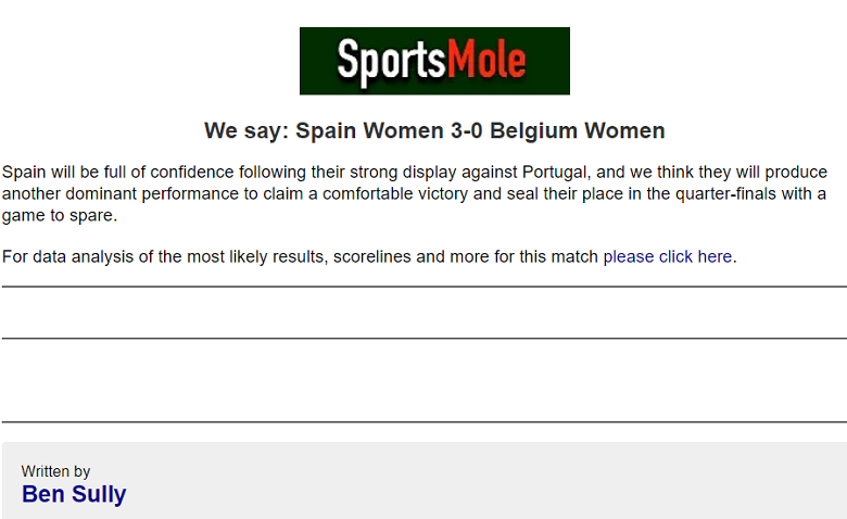 Chuy&ecirc;n gia Ben Sully dự đo&aacute;n nữ T&acirc;y Ban Nha vs nữ Bỉ, 23h00 ng&agrave;y 7/7 - Ảnh 1