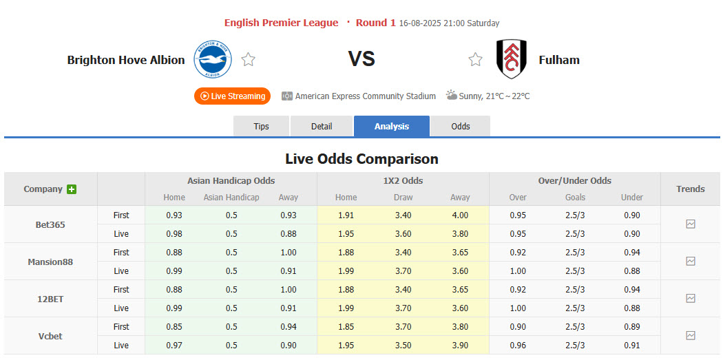 Nhận định, soi kèo Brighton vs Fulham, 21h00 ngày 16/8: Chim mòng biển bay cao - Ảnh 1