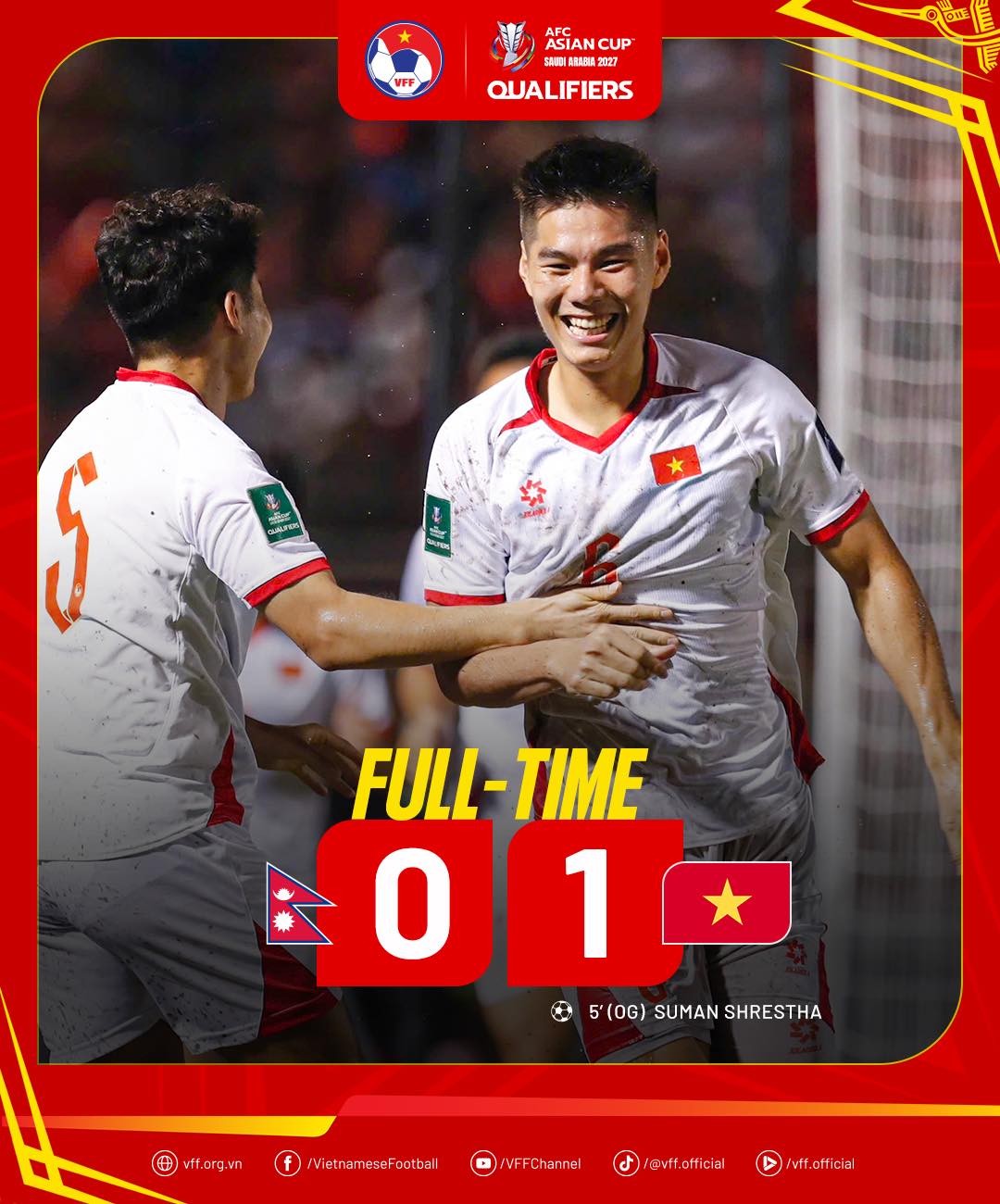 Tuyển Việt Nam thắng s&aacute;t n&uacute;t Nepal nhờ b&agrave;n phản lưới nh&agrave; - Ảnh 1