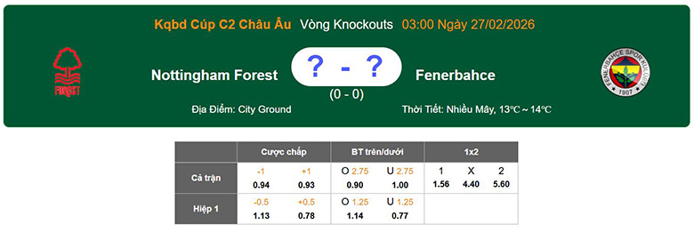 Nhận định, soi kèo Nottingham vs Fenerbahce, 3h ngày 27/2: Áp đảo - Ảnh 1