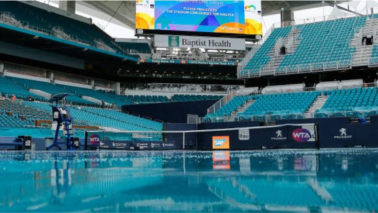Trận chung kết đơn nam Miami Open bị hoãn 2 lần vì trời mưa - Ảnh 1