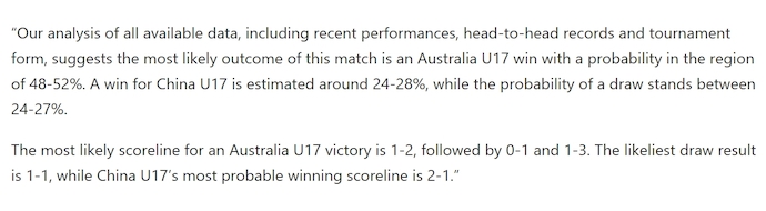 Siêu máy tính dự đoán U17 Trung Quốc vs U17 Australia, 1h30 ngày 20/5 - Ảnh 2