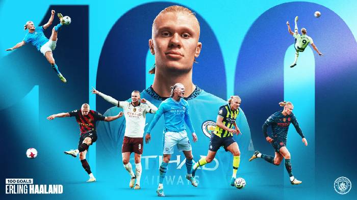 Chạm mốc 100 b&agrave;n cho Man City, Haaland c&acirc;n bằng kỷ lục của Ronaldo