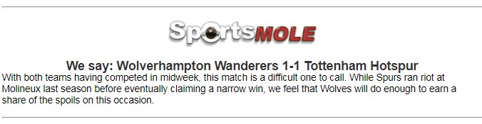 Dự đoán Wolves vs Tottenham (21h 15/12) bởi Darren Plant