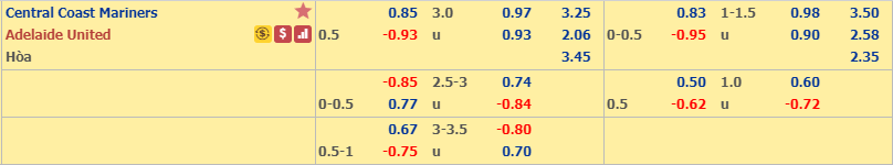 Phân tích tỷ lệ Central Coast Mariners vs Adelaide, 14h ngày 22/12