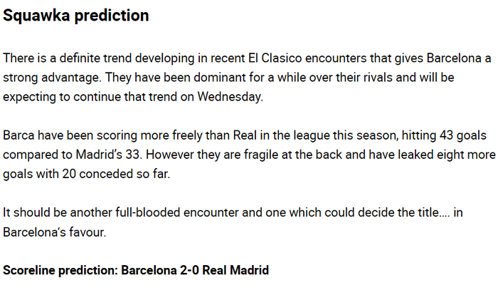 Dự đoán Barcelona vs Real Madrid (2h 19/12) bởi Squawka