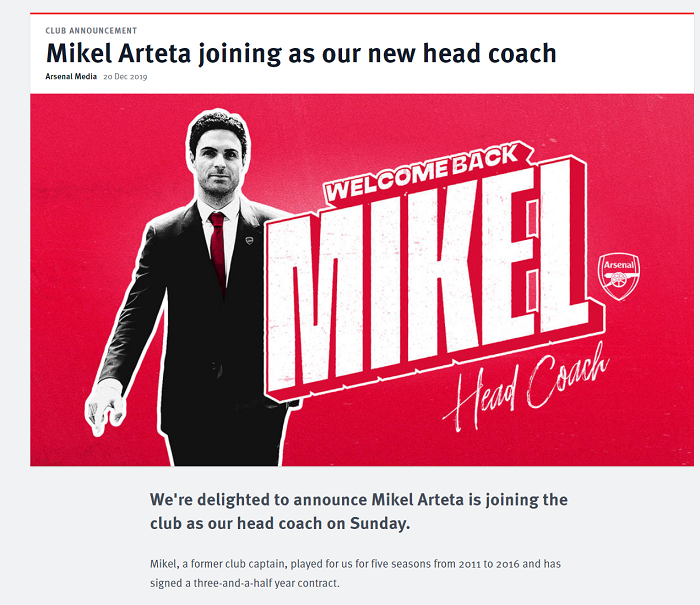 Arsenal ch&iacute;nh thức bổ nhiệm Mikel Arteta l&agrave;m HLV trưởng