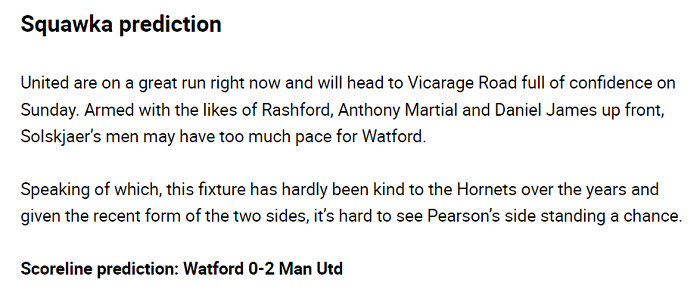 Dự đoán Watford vs MU (21h 22/12) bởi Squawka