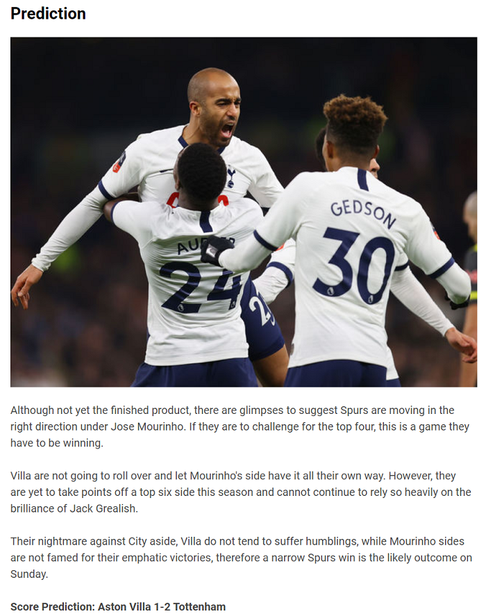 Dự đoán Aston Villa vs Tottenham (21h 16/2) bởi chuyên gia Ali Rampling