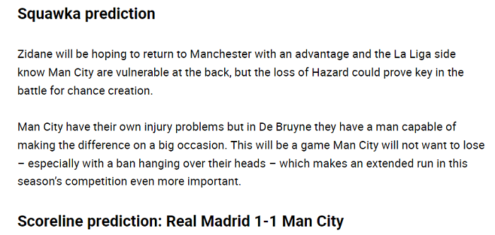 Dự đoán Real Madrid vs Man City (3h 27/2) bởi chuyên gia James Richards