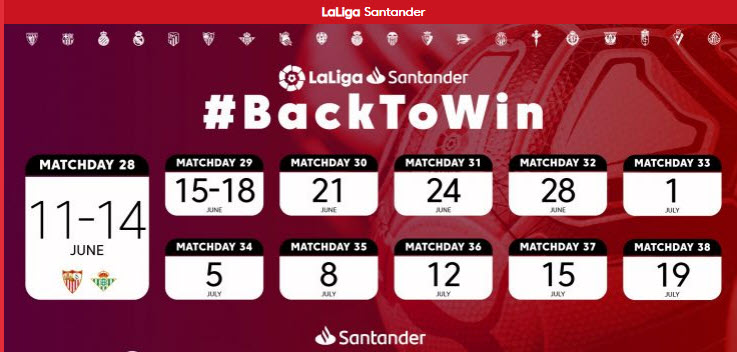 La Liga 2019/20 ch&iacute;nh thức c&ocirc;ng bố lịch thi đấu phần c&ograve;n lại của m&ugrave;a giải