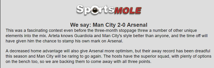 Dự đo&aacute;n Man City vs Arsenal (2h15 18/6) bởi chuy&ecirc;n gia Barney Corkhill