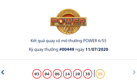 Kết quả Vietlott Xổ số tự chọn POWER 6/55 ngày 11/7