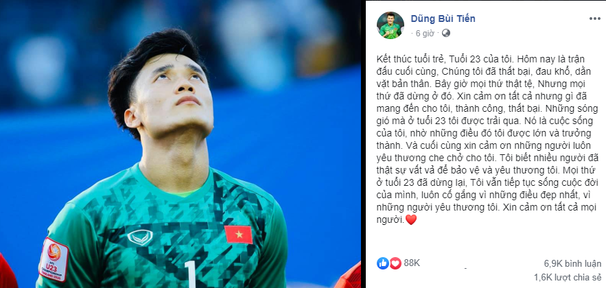 B&ugrave;i Tiến Dũng l&ecirc;n tiếng sau sai lầm ở trận U23 Việt Nam vs U23 Triều Ti&ecirc;n