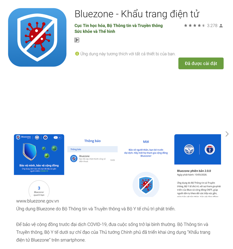 Cách cài đặt khẩu trang điện tử Bluezone cảnh báo người nhiễm COVID-19